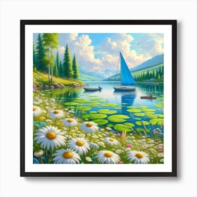 Daisies By The Lake 1 Art Print