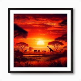 Sunset In The Savannah 4 Art Print