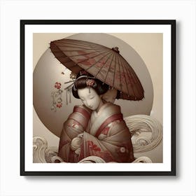 Japan Traditional Geisha Illustration By Ad 81 Art Print