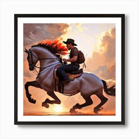 Cowboy On Horseback 3 Art Print