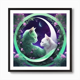 Two Cats On The Moon Art Print