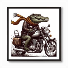 Crocodile On A Motorcycle Art Print