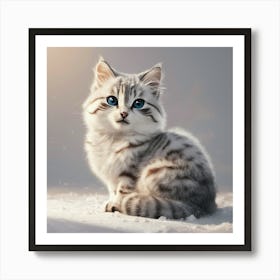 Cute Kitten In The Snow Art Print