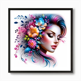 Portrait Of A Woman With Flowers Art Print