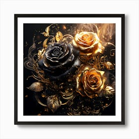 Black And Gold Roses Art Print