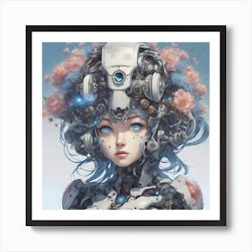 Robot Girl blue eyes Art Print