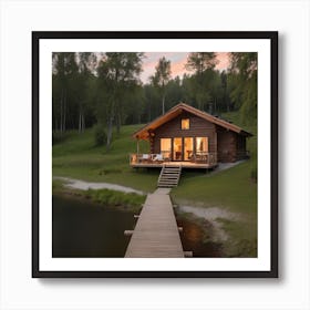 Albedobase Xl A Cozy Wooden Cabin Nestled By The Tranquil Kaun 0 Art Print