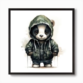 Watercolour Cartoon Panda Bear In A Hoodie Art Print