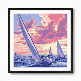 Sailboats At Sunset 2 Art Print