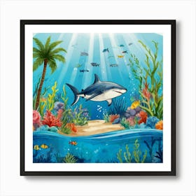 Default Aquarium With Coral Fishsome Shark Fishes View From Th 0 (2) Art Print