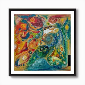 Abstract Wall Art With Red & Green Art Print