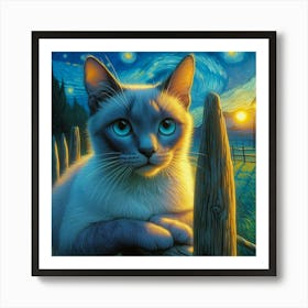 Starry Night Siamese Cat Art Print