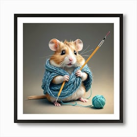 Hamster Knitting 2 Art Print