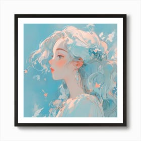 Anime Girl With Blue Hair Art Print