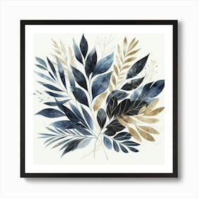 Blue And Gold Leaves Art Print