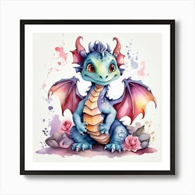 Little Dragon With Roses Art Print