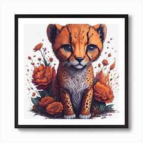 Cheetah Floral Art Print