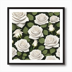 White Roses Seamless Pattern 7 Art Print