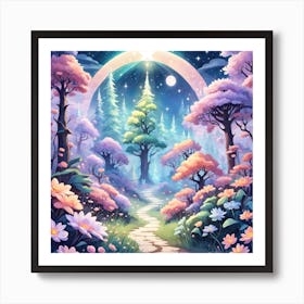 A Fantasy Forest With Twinkling Stars In Pastel Tone Square Composition 440 Art Print