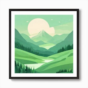 Misty mountains background in green tone 131 Art Print