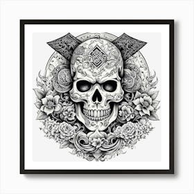 Skull And Flowers Art Print