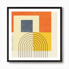 Rainbows And Squares Modern Abstract Orange Yellow Art Print