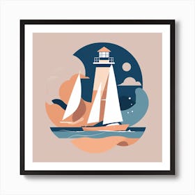 Sailboats And Lighthouse Art Print