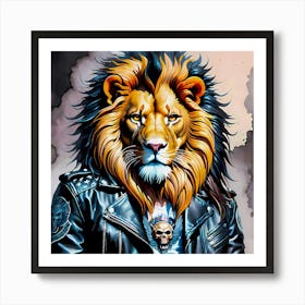 Lion Rocker In Black Leather Jacket Art Print