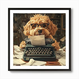 Funny Dog Writer Vintage Art Background 12 Art Print