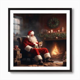 Santa Claus Sitting In Front Of Fireplace 1 Poster