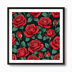 Red Roses Seamless Pattern 7 Art Print