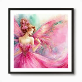 Fairy In Pink Dress Art Print