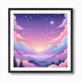 Sky With Twinkling Stars In Pastel Colors Square Composition 47 Art Print