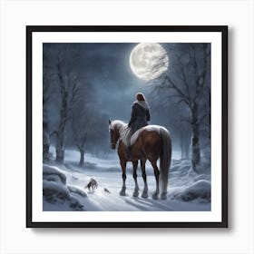 Woman Riding A Horse In The Snow Art Print