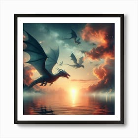 Dragons Flying In The Sky Art Print