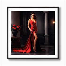 Beautiful Woman In Red Dress Art Print