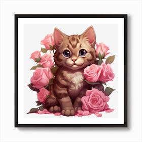 Kitten With Roses 5 Art Print