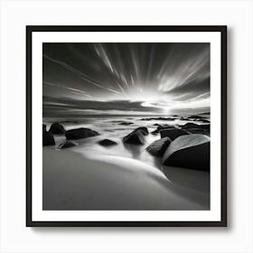 Black And White Image Of Rocks Art Print