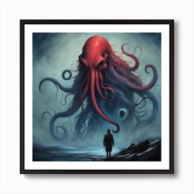 A Lovecraftian Monster With A Squid Head And Human Upscaled Art Print