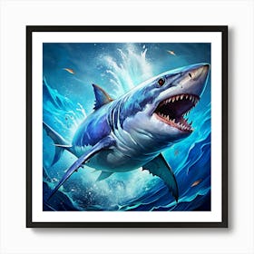 Great White Shark Leaping Out Of The Water Art Print