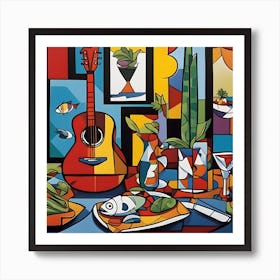 'Lounge' Guitar Food Cubism Art Print