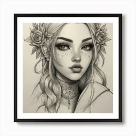 Gothic Girl Drawing Art Print