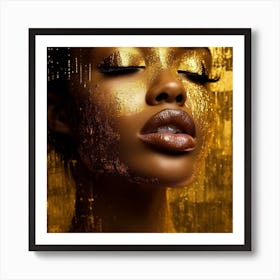 Golden Girl With Gold Makeup Art Print