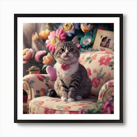 Cat Sitting On A Chair Art Print