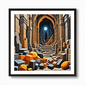 Ajanta Caves Entrance, India Cubism Style Art Print