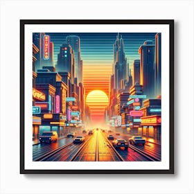 Sunrise Boulevard Synthwave Art Print