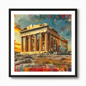 Parthenon, retro collage Art Print