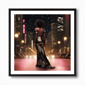 Afro-American Woman Standing On The Street At Night Art Print