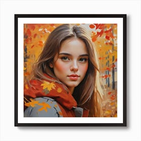 Photo Beautiful Girl Looking At Camera In Autumn 1 Art Print