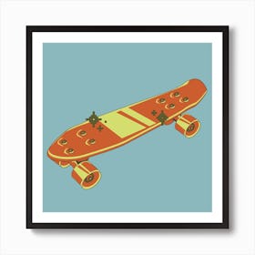 Retro Skateboard Kids Blue And Orange Art Print